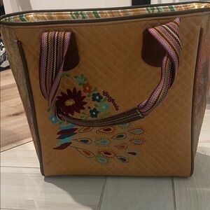 Consuela Tan Classic Tote with Colorful Embroidery
